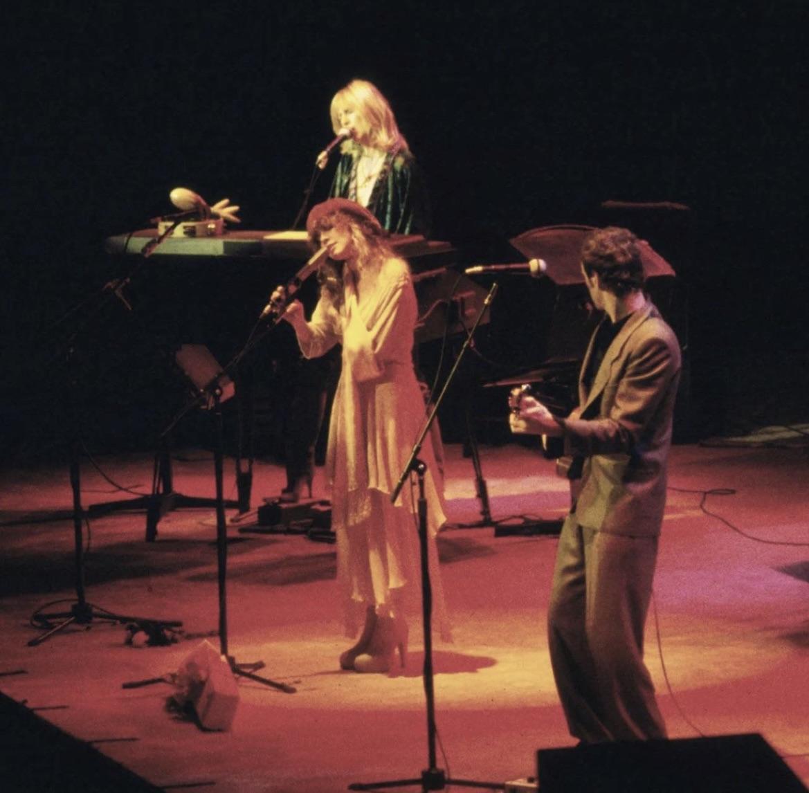 On the Tusk tour in 1979, draped in flowing layers, pushing the band’s boundaries.